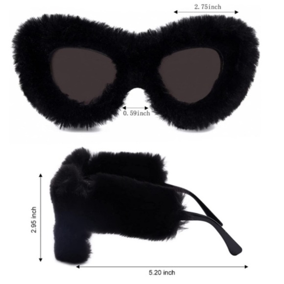 Plush Fuzzy Black Cat Eye Sunglasses Punk Soft Velvet Shades Trendy *NEW* main image 4